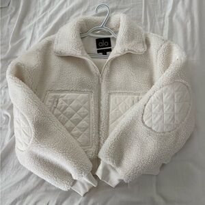 Alo Sherpa Edge Bomber Jacket in color Ivory